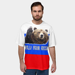 Футболка оверсайз мужская Привет из России - медведь и триколор, цвет: 3D-принт — фото 2