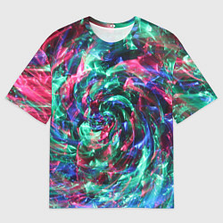 Мужская футболка оверсайз Абстрактные волны огоньков