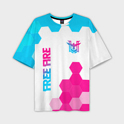 Мужская футболка оверсайз Free Fire neon gradient style: символ и надпись ве