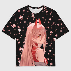 Мужская футболка оверсайз Power Chainsaw Man иероглифы