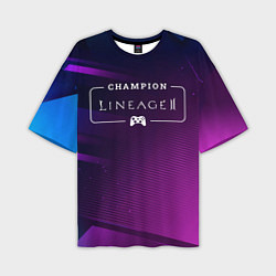 Мужская футболка оверсайз Lineage 2 gaming champion: рамка с лого и джойстик
