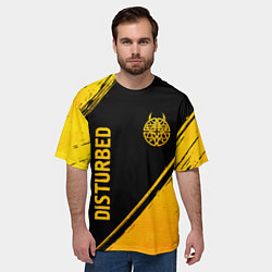 Футболка оверсайз мужская Disturbed - gold gradient: символ и надпись вертик, цвет: 3D-принт — фото 2