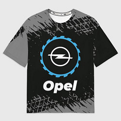 Футболка оверсайз мужская Opel в стиле Top Gear со следами шин на фоне, цвет: 3D-принт