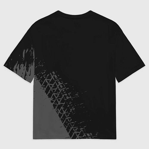 Мужская футболка оверсайз Skoda speed на темном фоне со следами шин: символ / 3D-принт – фото 2