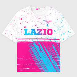 Футболка оверсайз мужская Lazio neon gradient style: символ сверху, цвет: 3D-принт
