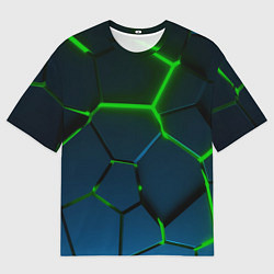 Мужская футболка оверсайз Разлом зеленых неоновых плит - геометрия