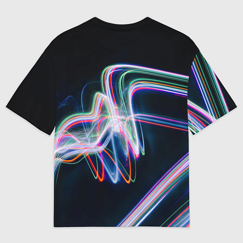 Мужская футболка оверсайз Абстрактные световые линии во тьме / 3D-принт – фото 2