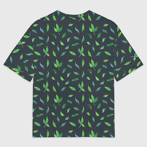 Мужская футболка оверсайз Зеленые листья и веточки на темном фоне / 3D-принт – фото 2