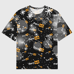 Мужская футболка оверсайз Надписи Porn Hub - снежинки