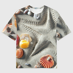 Футболка оверсайз мужская Звезда из песка, ракушки и две жемчужины, цвет: 3D-принт