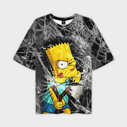 Мужская футболка оверсайз Барт Симпсон разбил из рогатки стекло
