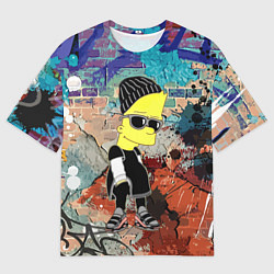 Футболка оверсайз мужская Барт Симпсон в тёмных очках на фоне граффити, цвет: 3D-принт