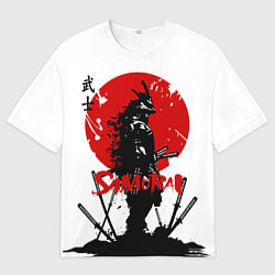Футболка оверсайз мужская Самурай, Катаны и Красное Солнце, цвет: 3D-принт