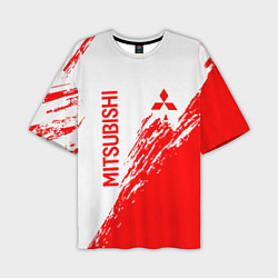 Мужская футболка оверсайз Mitsubishi - красная текстура