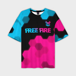 Мужская футболка оверсайз Free Fire - neon gradient: символ сверху