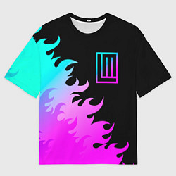 Футболка оверсайз мужская Lindemann неоновый огонь, цвет: 3D-принт