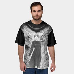 Футболка оверсайз мужская Макима гравюра - Человек-бензопила, цвет: 3D-принт — фото 2