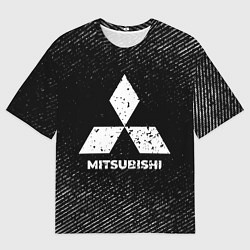 Футболка оверсайз мужская Mitsubishi с потертостями на темном фоне, цвет: 3D-принт