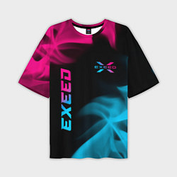 Мужская футболка оверсайз Exeed - neon gradient: символ и надпись вертикальн