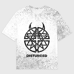 Мужская футболка оверсайз Disturbed с потертостями на светлом фоне