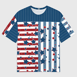 Мужская футболка оверсайз Blue stars on a striped pattern