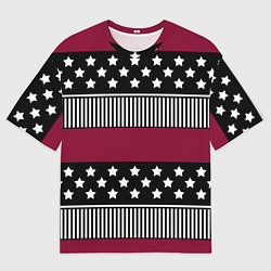 Футболка оверсайз мужская Burgundy black striped pattern, цвет: 3D-принт
