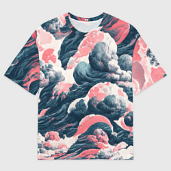 Мужская футболка оверсайз Красные облачные узоры