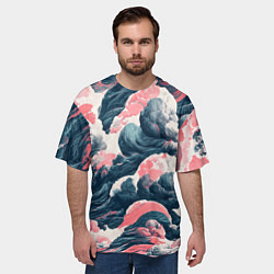 Футболка оверсайз мужская Красные облачные узоры, цвет: 3D-принт — фото 2