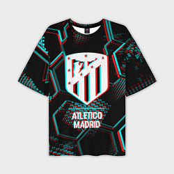 Мужская футболка оверсайз Atletico Madrid FC в стиле glitch на темном фоне