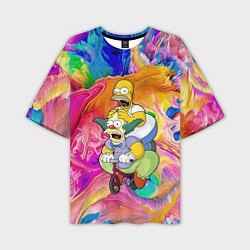 Мужская футболка оверсайз Гомер Симпсон и клоун Красти едут на детском велос