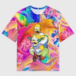 Мужская футболка оверсайз Гомер Симпсон и клоун Красти едут на детском велос