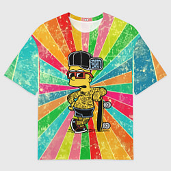 Мужская футболка оверсайз Барт Симпсон весь в татухах со скейтбордом