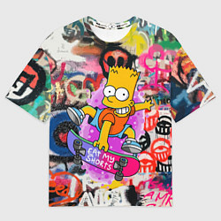 Мужская футболка оверсайз Скейтбордист Барт Симпсон на фоне стены с граффити