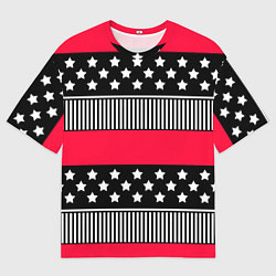 Мужская футболка оверсайз Red and black pattern with stripes and stars
