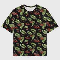 Мужская футболка оверсайз Ветки рябины на черном