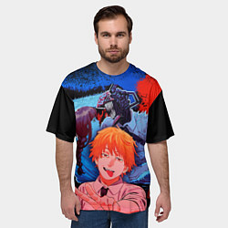 Футболка оверсайз мужская Макима и Дэнджи - Человек бензопила, цвет: 3D-принт — фото 2