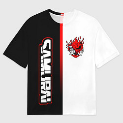 Футболка оверсайз мужская Киберпанк 2077 - Черно-белый с красной линией, цвет: 3D-принт