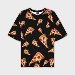 Мужская футболка оверсайз Куски пиццы на черном фоне