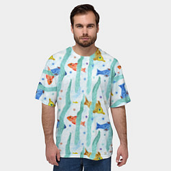 Футболка оверсайз мужская Детский рисунок рыбки акварель, цвет: 3D-принт — фото 2