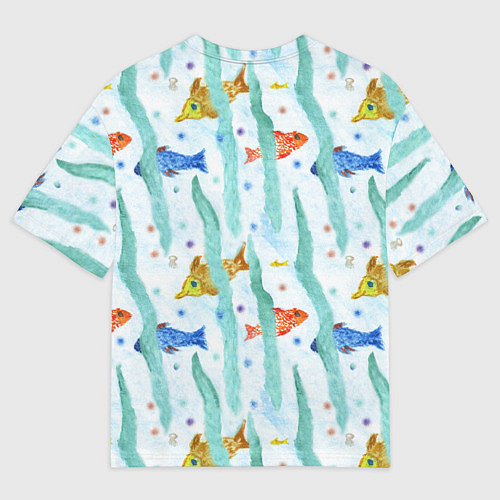 Мужская футболка оверсайз Детский рисунок рыбки акварель / 3D-принт – фото 2