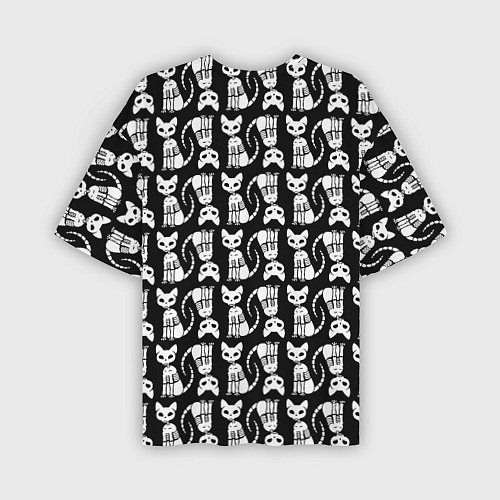 Мужская футболка оверсайз Скелет кошки - Halloween pattern / 3D-принт – фото 2
