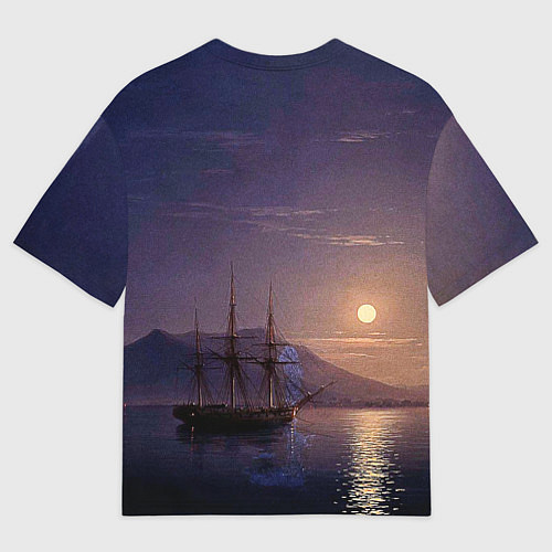 Мужская футболка оверсайз Парусник у берегов Крыма в лунную ночь Айвазовский / 3D-принт – фото 2