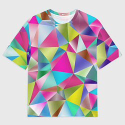 Футболка оверсайз мужская Радужные трехмерные треугольники, цвет: 3D-принт