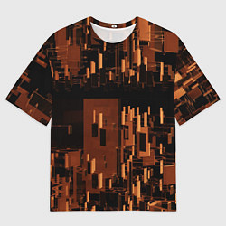 Мужская футболка оверсайз Абстрактное множество оранжевых фигур во тьме