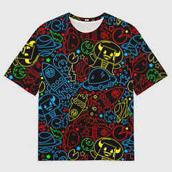 Мужская футболка оверсайз Неоновый космический узор