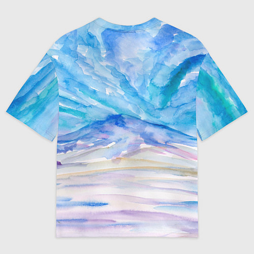 Мужская футболка оверсайз Заснеженный пейзаж акварель / 3D-принт – фото 2