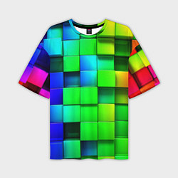 Мужская футболка оверсайз Цветные неоновые кубы