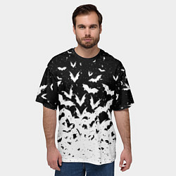 Футболка оверсайз мужская Black and white bat pattern, цвет: 3D-принт — фото 2