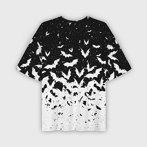Мужская футболка оверсайз Black and white bat pattern / 3D-принт – фото 2