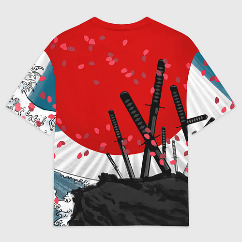 Мужская футболка оверсайз Солнце, волны и катаны / 3D-принт – фото 2